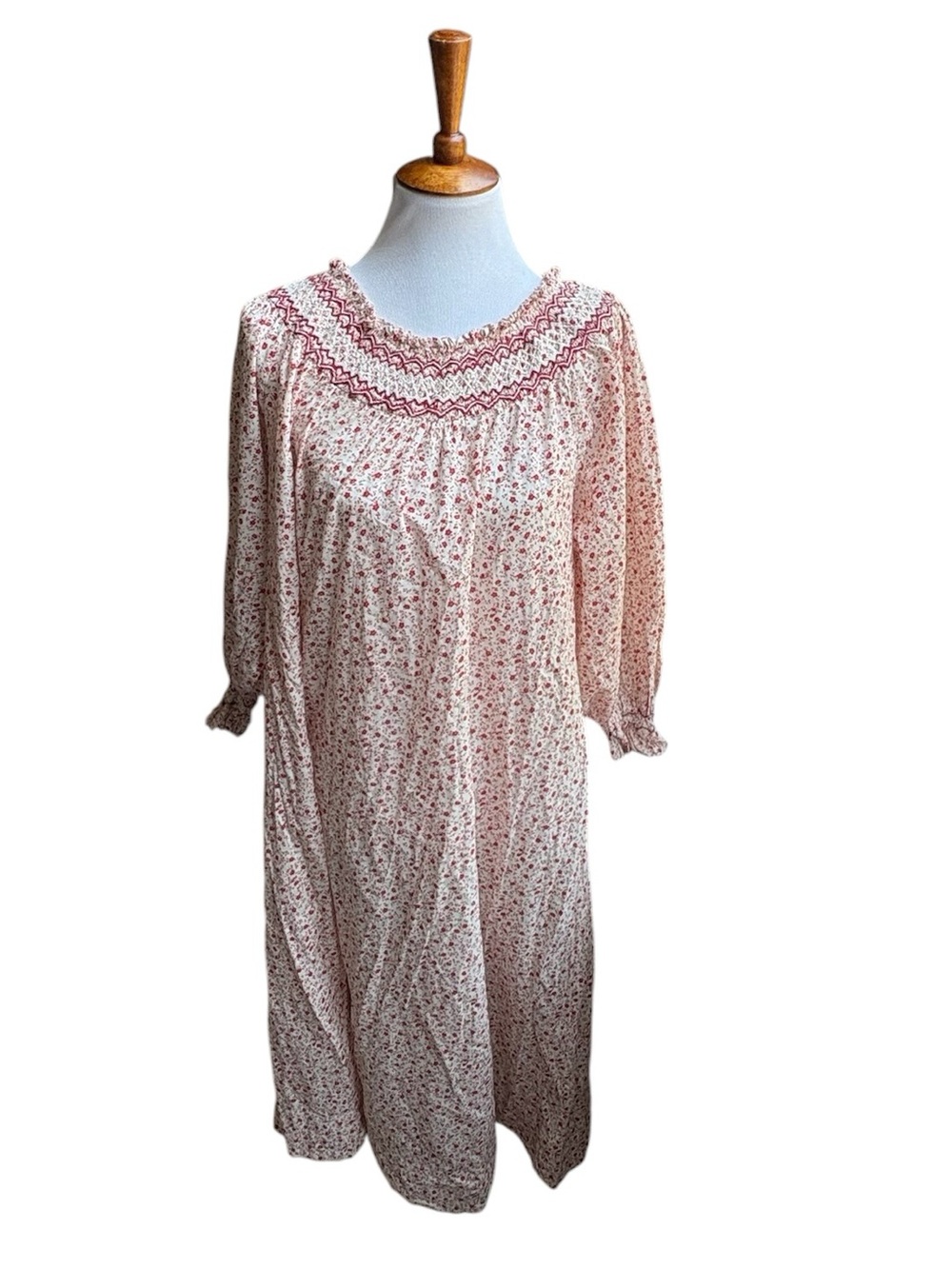 If only If by Nordstrom - Light Pink Floral Smocked Long Sleeve Nightgown